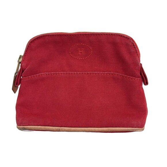 Auth HERMES Bolide Pouch 15 - Red Brown Canvas Leather None Pouch - Picture 1 of 5